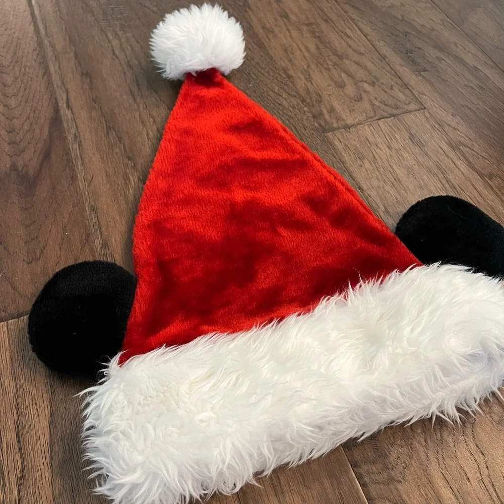 Walt Disney World Disneyland Mickey Red Santa Hat with Black Ears and White Trim